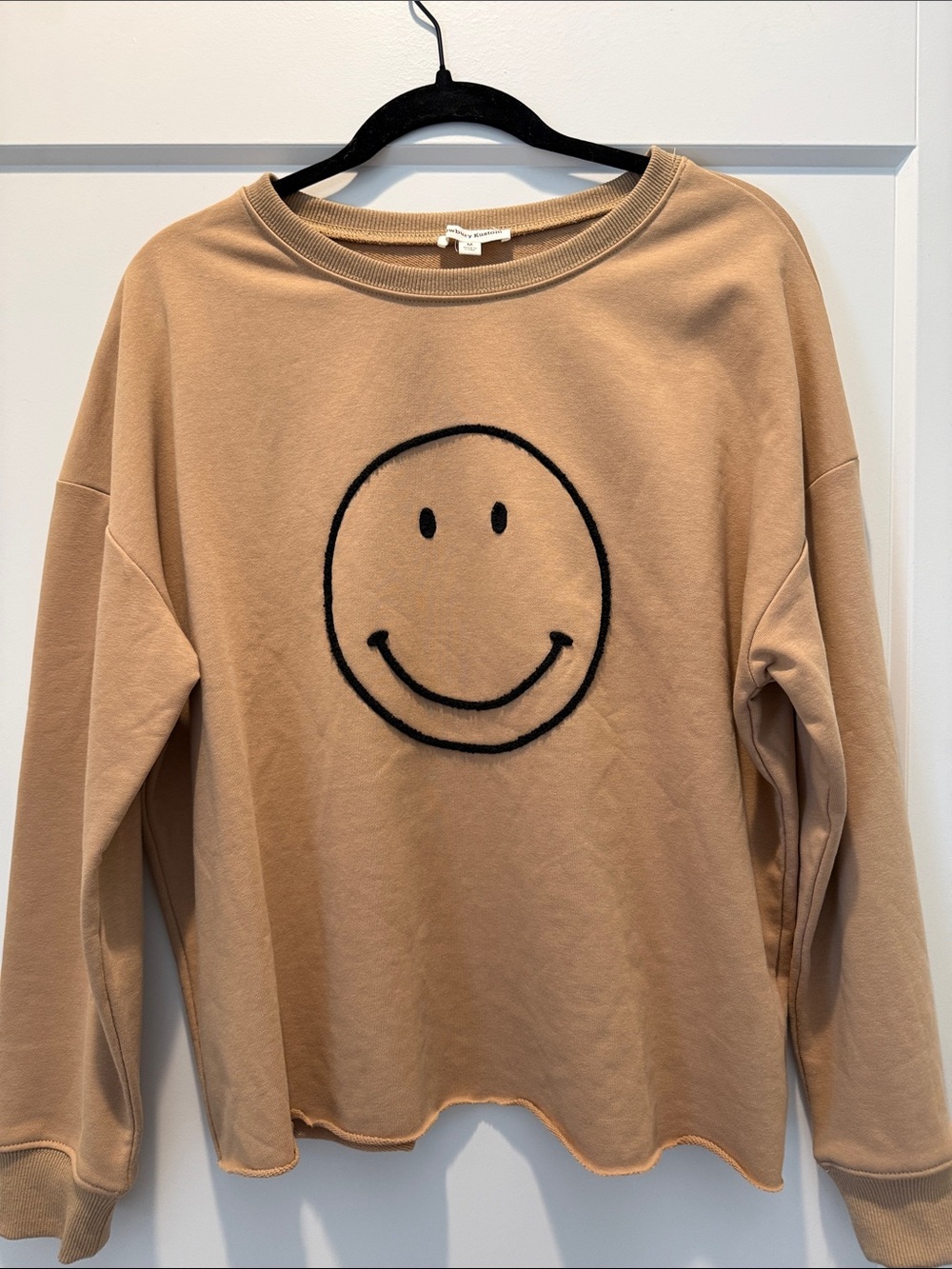 Newbury Kustom Tan Sweatshirt with Black Smiley Graphic